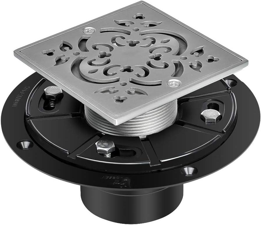 4-1/4 Square Shower Drain for Low Profile Shower Pan Nickel Brushed with Various Finish Style (Pattern1)