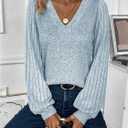 Women's Ribbed Knit Long Sleeve T Shirts V Neck Casual Tee Tops Fall Outfits (M)