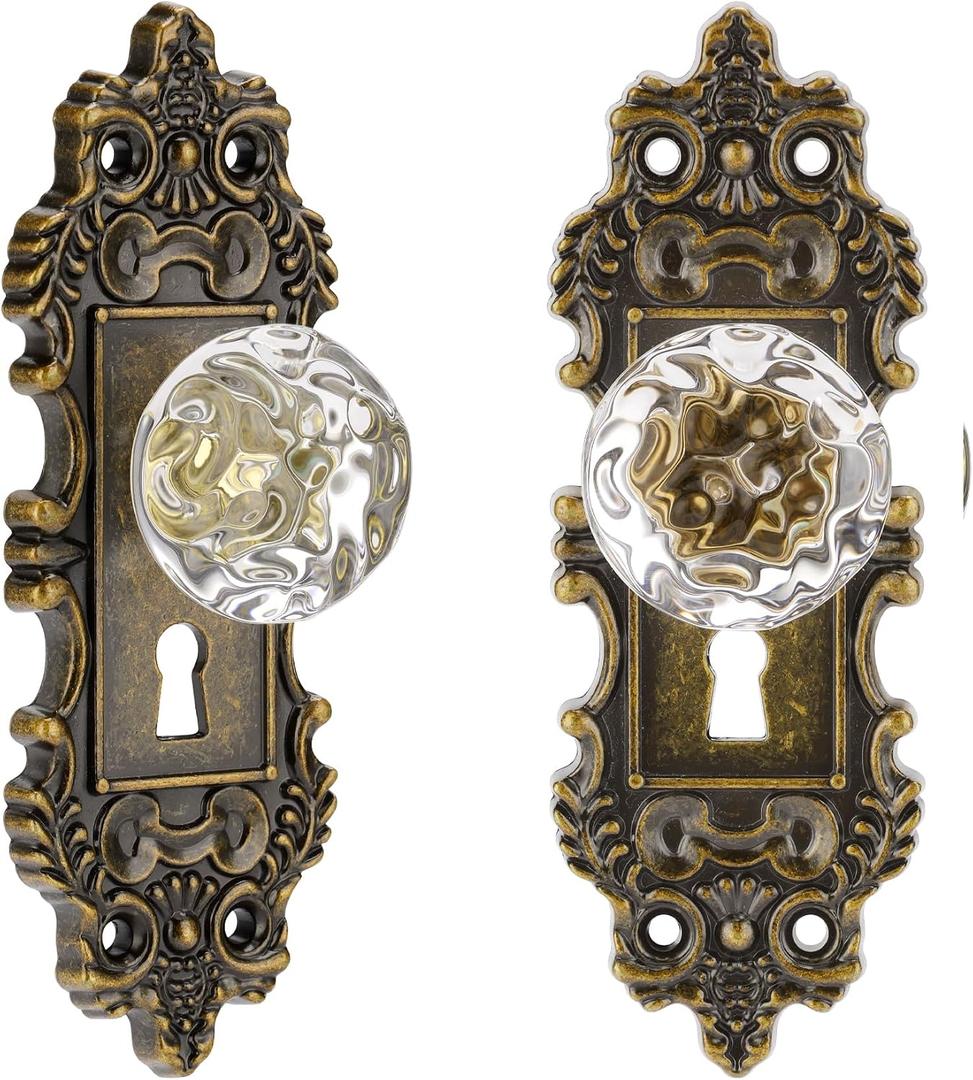 Vintage Dummy Door Knob Interior 2 Pack Crystal Glass Door Knobs Antique Bronze Cabinet Knobs Keyless Decorative Hallway Closet Door Pulls Dresser Handles
