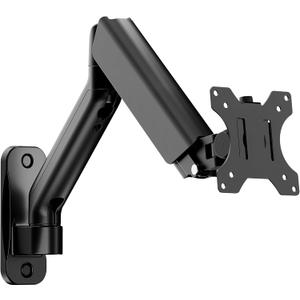 MonTEK Single Monitor Wall Mount for 17 to 32 inch Flat/Curved Screens, Holds to 19.8 lbs, Full Motion Adjustable Mechanical Spring Monitor Arm, 75x75/100x100 VESA Wall Mount, Black