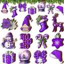 Huwena 36 Pcs Christmas Wooden Ornaments Purple Christmas Decorations for Tree Snowman Gnomes Poinsettia Flowers Truck Wreath Wood Cutouts Tags with Ropes Winter Decor for Christmas Tree Gifts