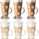Sliner 6 Pcs Christmas Glass Coffee Mugs with Handle 9 oz Clear Irish Coffee Mugs Footed Xmas Glasses Winter Holiday cups for Chocolate Cocoa Xmas Gift(Snowflakes)