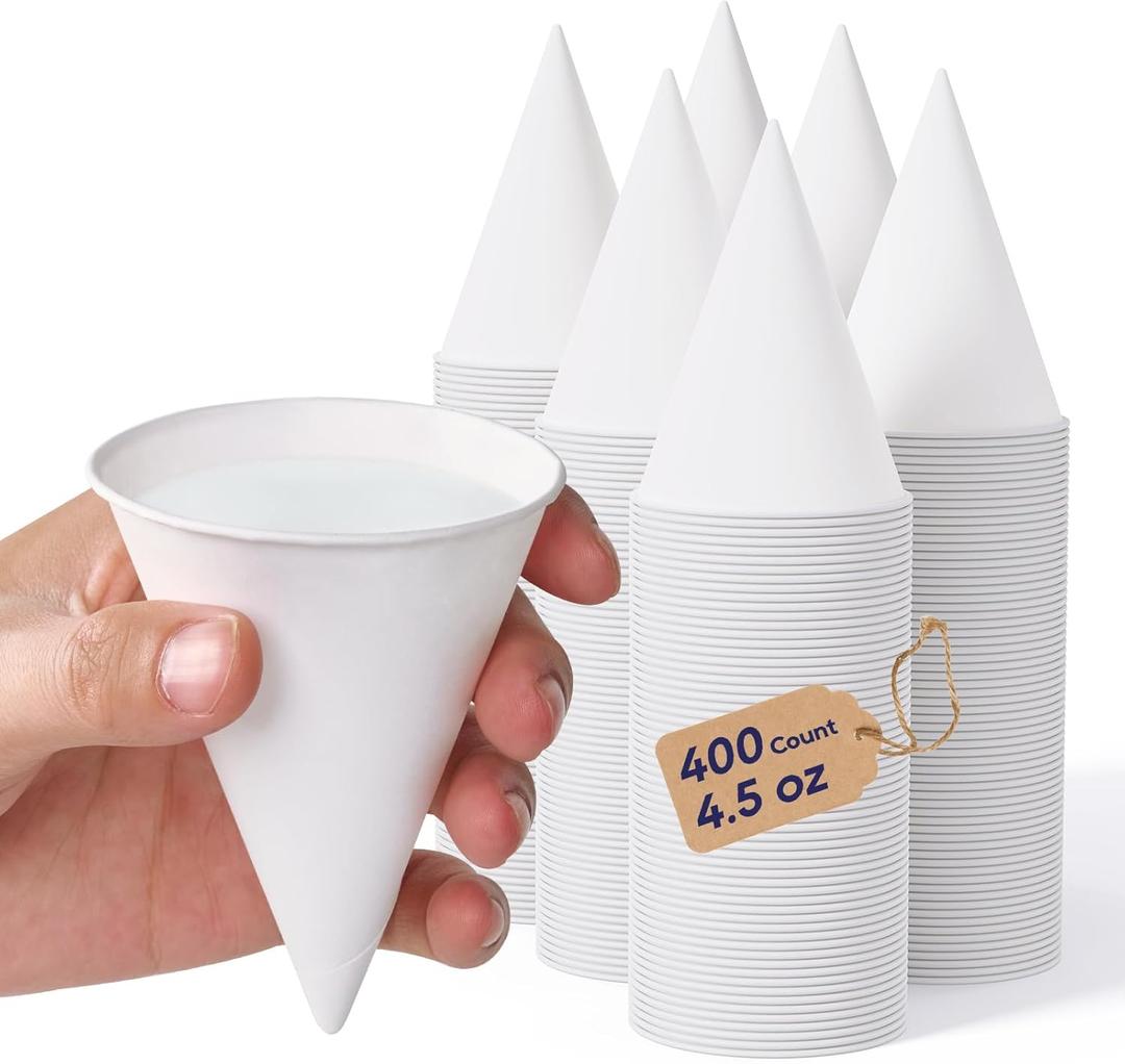 LITOPAK 400 Count 4.5 oz Snow Cone Cups, Paper Cone Cups for Water, Ice Cream, Shaved Ice, Candies