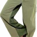 Womens Low Rise Wide Leg Striped Pants Jeans Boho Striped Drawstring Patchwork Denim Pants Trendy 2025 (Green, M)