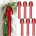 Janinka 6 Pcs Red Long Velvet Bows Christmas Ornaments 23.5x15.5 Inch Vintage Large Velvet Christmas Swag Staircase Wreath Tree Topper Bows Large Bow for Outdoor