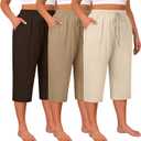 Huukeay 3 Pack Women's Plus Size Capris, Drawstring Cotton Yoga Capri Sweatpants Summer Casual Loose Cropped Pant with Pocket, Size XL
