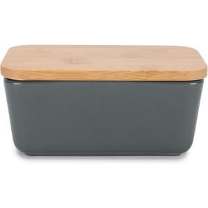 Nat & Jules Ceramic Stoneware 1/2 Pound, 2 Sticks Butter Dish with Airtight Bamboo Lid, Kitchen Accessory, Container Holder, Refrigerator Storage and Countertop Organization, Matte Grey