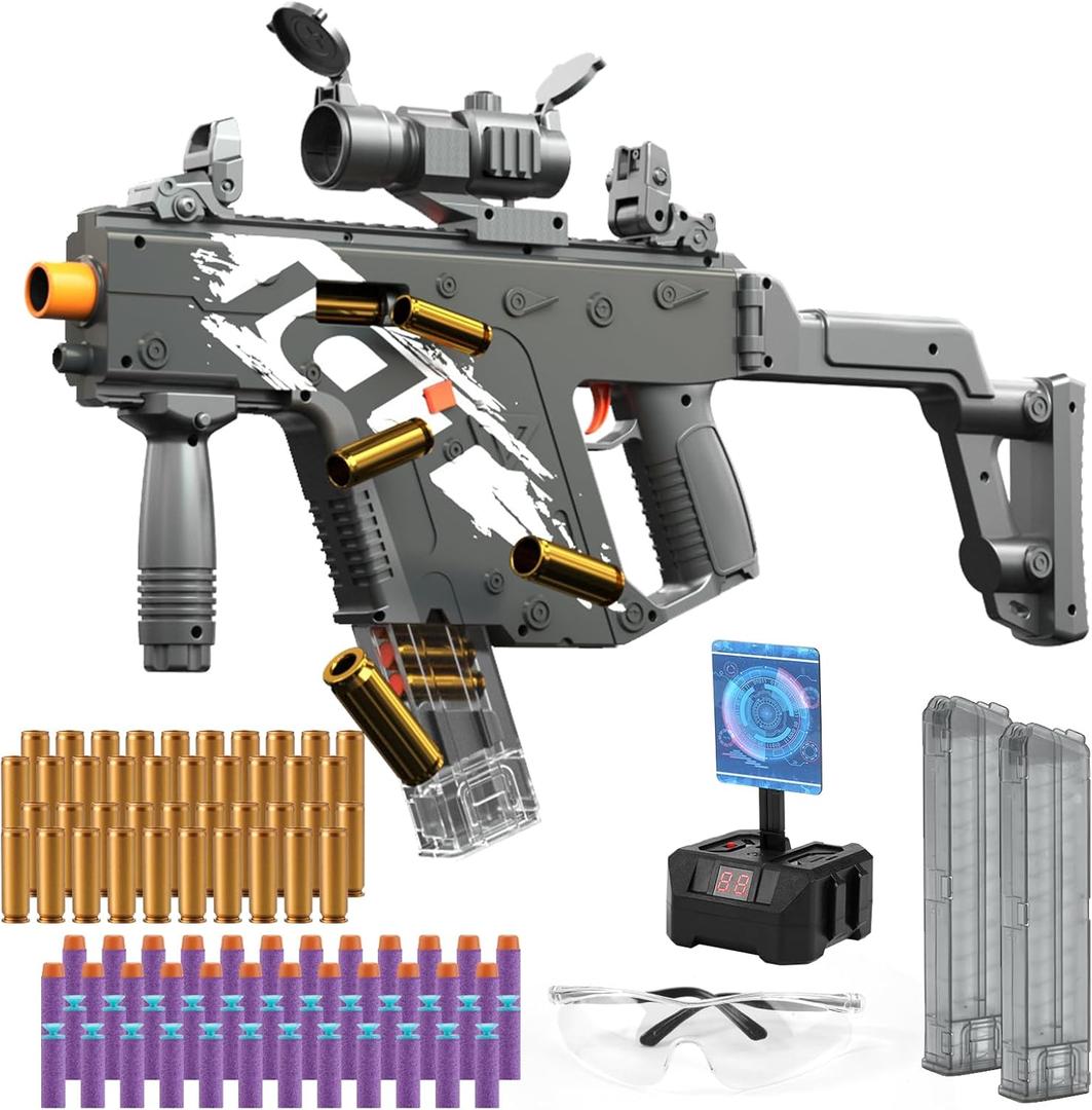 VELIYAKA Toy Gun with Soft Bullets, Automatic Shell Ejecting Foam Bullets Blaster Gun Toys with 100 Darts, 40 Bullets Case, 2 Magazines and Target, Education Toy Model Birthday Gifts for Kids Adults