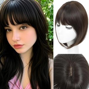 Jinhui Hair Toppers for Women with Thinning Hair, 12 Inch Toppers Hairpieces for Women with Wispy Clip in Bangs Realistic Scalp & Parting Wiglets for Daily Use (Natural Brown)