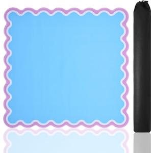 TIASUSAN Light Blue Mahjong Mat (31.5 x 31.5) with Black Carrying Bag, Anti-Slip, Noise-Reducing Mahjong Mat for Table, Board Games, Dominoes, and Card Games