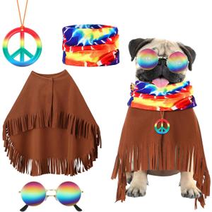 4 Pcs Hippie Dog Costume Pet Dog Hippie Costume Set Includes Sunglasses Scarf Cloak Necklace(Tie Dye,Small)