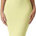 QINSEN Women's Square Neck with Lace Detail Long Maxi Dress Sleeveless Lounge Ribbed Full Length Dresses (Lemon Yellow)