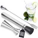 3 Pcs Muddler for Cocktails Set - Bar Muddler Tool with Sturdy Head, Versatile Cocktail Spoon & Jigger, Easy to Use & Clean, Stylish Rust-Resistant Stainless Steel Set - Bar Tools for Drinks Mixing