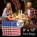Choice Marts Memorial Day Bags Bulk, 100 Count USA Flag 9" x 12", Plastic Merchandise with Handles, 1.5 Mil Thick Patriotic Goodie Bags