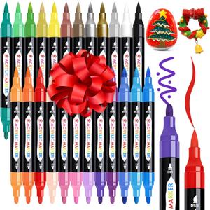 TBC The Best Crafts 24 Colors Dual Tip Acrylic Paint Markers,Waterproof, Non-Toxic, odorless, Suitable for Paper, Pottery, Stones, Backpacks, Glass, Christmas Gifts
