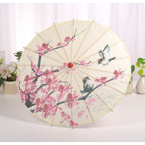 Juesi Bamboo Umbrella Chinese Japanese Parasol, Wooden Silk Cloth Collection Paper Parasol for Walks, Performance, Stage Shows, Photography,Art Craft Project, Flower Pattern, Oriental, Decor Use Only