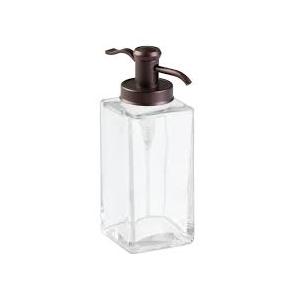Clear Glass Liquid Soap Dispenser With A Bronze-Finished Pump