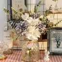 Der Rose Fake Flowers in Vase Silk Artificial Navy Blue Flowers Arrangements with Glass Vase for Dinning Coffee Table Centerpieces Home Kitchen Farmhouse Wedding Decor