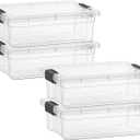 Superio Clear Storage Boxes with Lids, 1.15 Quart Plastic Container Bins for Organizing, Stackable Crates, BPA Free, Non Toxic, Odor Free, Organizers for Home, Office and Dorm, 4 Pack