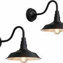 2 Pack Barn Lights Outdoor 10 Inch Vintage Wall Sconce Anti-Rust Waterproof Exterior Wall Mount Lights Farmhouse Rustic Black Gooseneck Light Fixture for Porch Entryway (Bulb not Included, 60W max)
