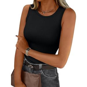 Trendy Queen Womens Tank Tops Summer Fashion 2025 Workout Ribbed Sleeveless High Neck Beach Vacation Oufits Clothes, Size: M