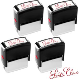 Eaasty 4 Pieces Santa Claus Signature Stamp Christmas Self Inking Rubber Stamp Santa Stampers Christmas Gift Tag for Office Home Party Red Ink
