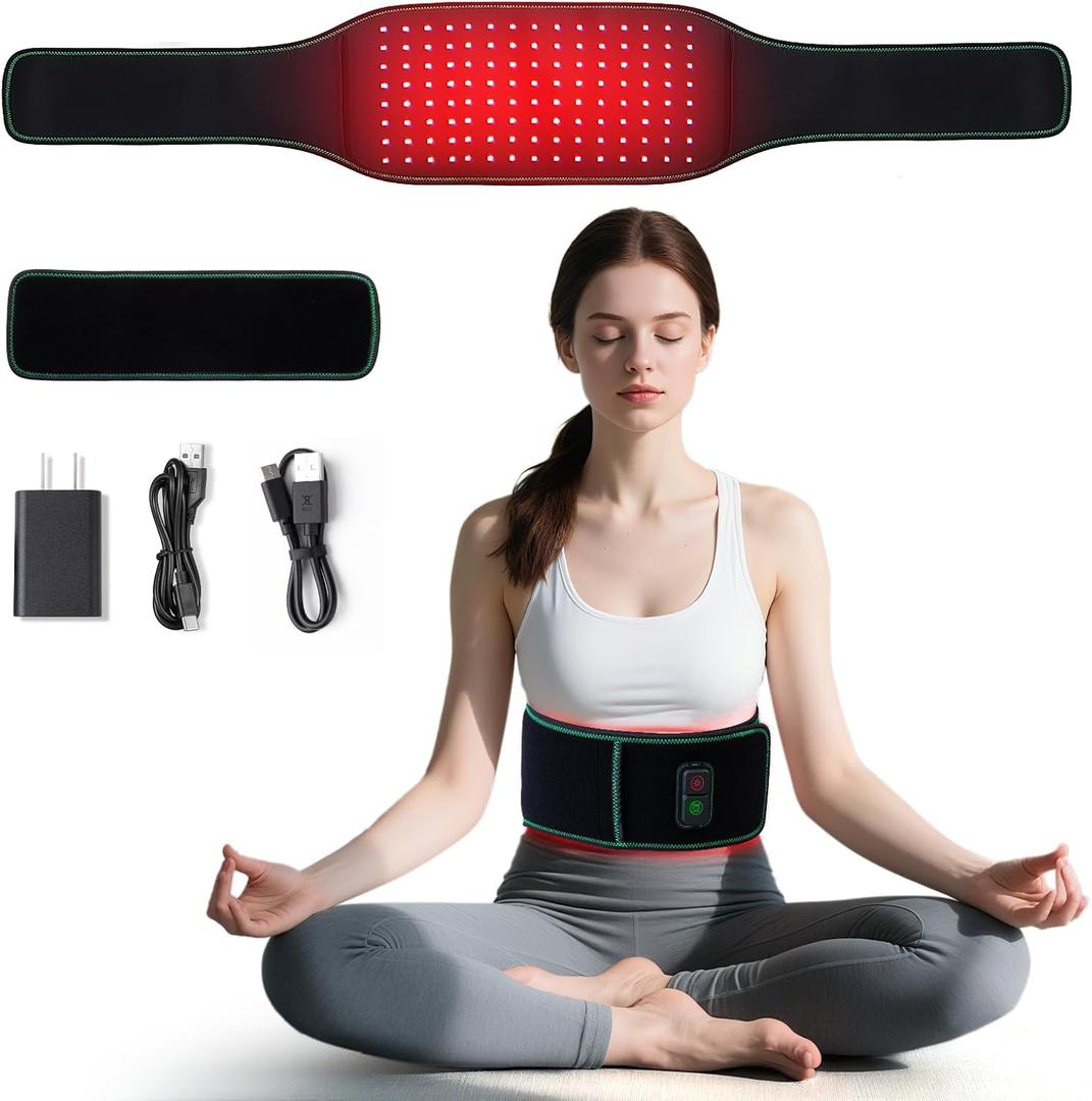 Medisana Red Light Therapy Belt for Back Pain Relief, Infrared Light Therapy for Body with 660nm/850nm Light, 3 Vibration Massage Mode, Timer for Home, Office, Travel Use on Lower Back, Waist