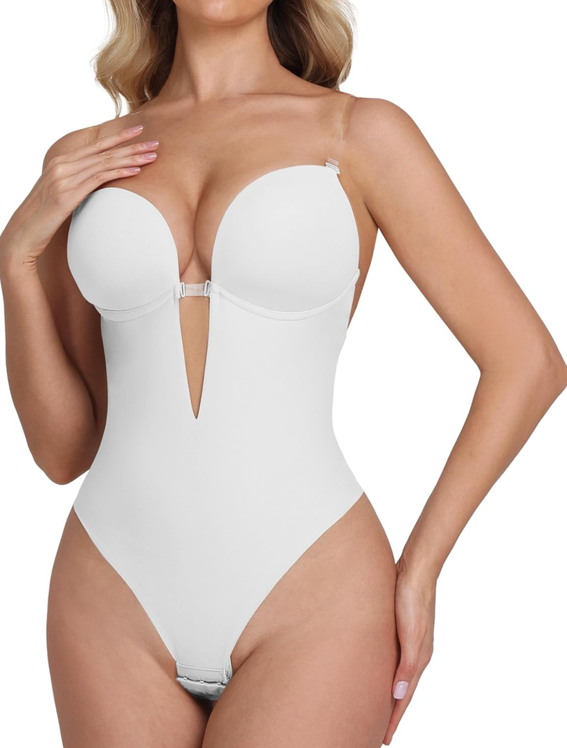 SHAPSHE Backless Shapewear for Women Strapless Deep V Bodysuit Low Back Body Shaper, L