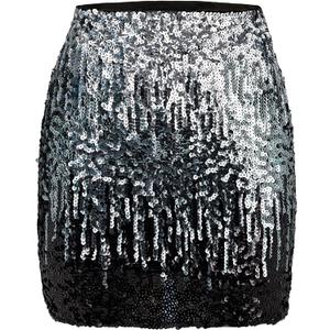 Century Star Sequin Skirt Sparkly Mini Skirts for Women High Waist Bodycon Glitter Club Night Out Party (X-Large, Silver Gray Black)