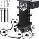 Off-Road Adjustable Trailer Hitch Tri-Ball Mount Fit 2 Receiver, 6 Rise/Drop Tow Hitch for Trucks, RV, Boat, & ATV/UTV (1-7/8", 2", 2-5/16" Balls) Heavy Duty 12,500 lbs GTW, Tool-Free Setup
