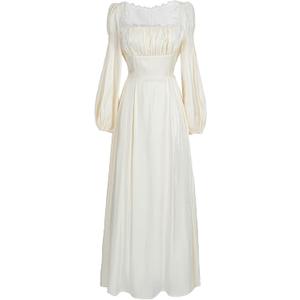LTAKK Regency Dress Women Victorian Regency Costume Empire Waist Dresses Tea Party Gown (Yellow, XL)