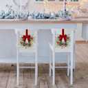 6 Pcs Christmas Kitchen Cabinet Wreaths with Red Velvet Ribbon Small Christmas Wreath Mini Cabinet Wreaths Farmhouse Wreath for Front Door Hanging Porch Wall Window Decor