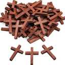 50 Pack Bulk Small Cross Set for Crafts, Wooden Cross Charms for Christian Baptism, Easter, First Communion, Rosary (1 x 2 In)