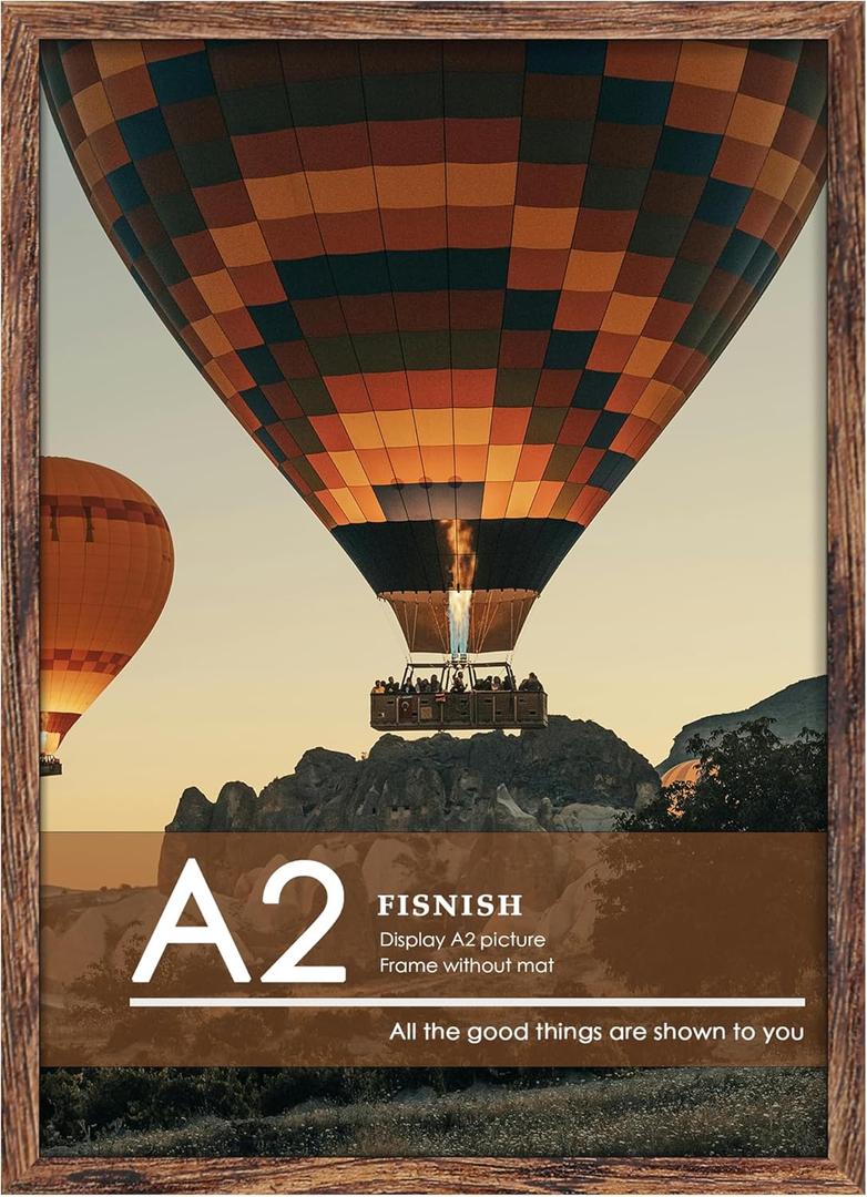 A2 Picture Frame Brown, Classic 16.5x23.4 Poster Frame, Horizontal or Vertical Wall Mounting, 1 Pack