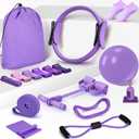 Pilates Essentials Kit for Women 15 Pcs Pilates Equipment for Home Workouts with Yoga Circle Ball Ring, 5 Resistance Bands,Pedal Puller Resistance Band,Anti Slip Socks for Starter Set (Purple)