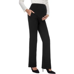 Tapata Women's Maternity Pants 28" 30" 32" Bootcut Dress Pants with Pockets Over Belly Pregnancy Work Pants Over-Bump Casual (Black, XX-Large/32" Inseam)