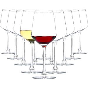 Red/White Glasses Set of 12, 12 oz Clear Glasses with Stem, Dishwasher Safe