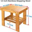 ASelected Bamboo Shower Stool Small 13 Inch Wood Shower Bench Waterproof Wooden Foot Stool with Storage Shelf for Small Spaces Bathroom Bedside Inside Shower Entryway Shoe Spa Bench