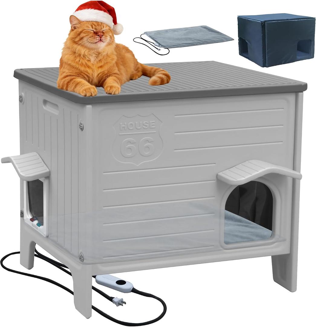 Heated Cat House for Outside with Insulated Liner
Outdoor Cat House Weatherproof,Plastic,Easy to Assemble Easy to Clean