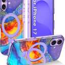 2 x for iPhone 17 Case,[Compatible with MagSafe][Magnetic Invisible Ring Stand],Shockproof Protective Slim Women Girl Case for Apple iPhone 17 6.3 inch,Orange/Blue