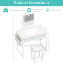 Lufeiya Small Makeup Vanity Desk with Fabric Drawers, 32 inch White Vanity Desks with Mirror and Light, Dressing Table and Chair Set with Power Outlet for Girls Bedroom, White, 31.5"