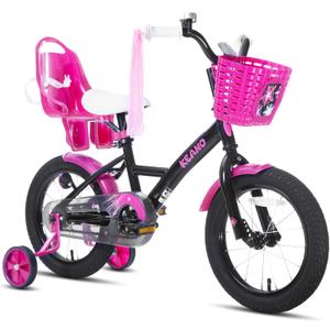 KEANO Zinnia 14 16 20 Inch Kids Bike for Girls Ages 3-10 Years, Girls' Bikes with Training Wheels, Streamers, Basket and Doll Seat, Children Bicycles