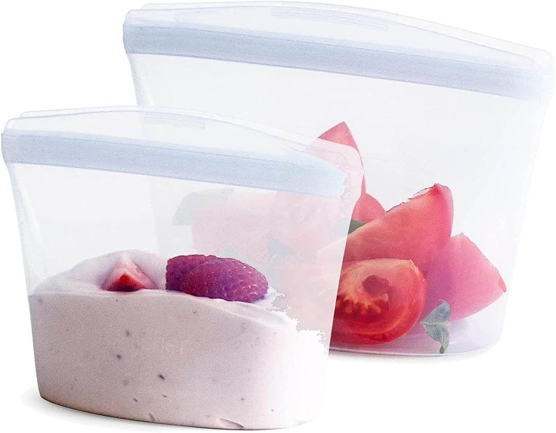 Stasher Premium Silicone Reusable Food Storage Bags, 2-Pack, Clear | Multi-Use Food Storage Bags, Lunch Bag, Travel Containers | BPA Free, Leak-free, Dishwasher-Safe, Eco-friendly (2-Pack, Clear)