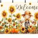 Welcome Fall Photography Backdrop Autumn Pumpkin Sunflower Scarecrow Background, Thanksgiving Party Supplies Farm Harvest Banner Photo 72 x 44 Inch