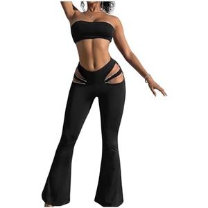 GORGLITTER Women's Rave Cut Out Pants High Waisted Flare Leg Y2K Going Out Pants Disco Bell Bottom Trousers Size S