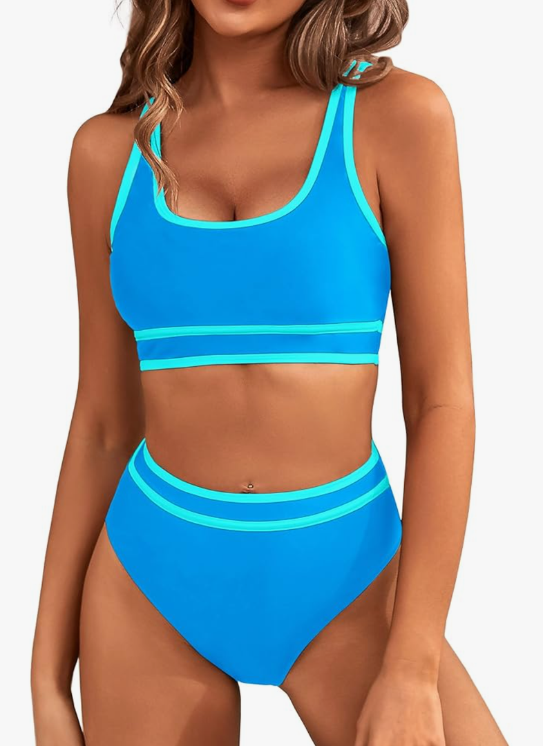 BMJL Women's High Waisted Bikini Sets Sporty Two Piece Swimsuits Color Block Cheeky High Cut Bathing Suits,M