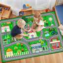 Car Rug Play Mat 4.5x6 Feet - Green Road Rug for Kids Boys Room, Fun Race Track Traffic Road Carpet for Boys Playmat Educational Learn, Car Carpet for Kids Room Decor Playmat Bedroom Playroom