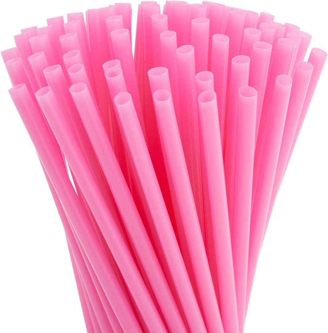 Juvale 300-Pack Pink Plastic Straws for Birthday Party, Baby Shower, Weddings and Gatherings, 10 Inches Long Fun Pink Straws Plastic for Cocktails, Coffee, Juice, Water, Iced Tea and More