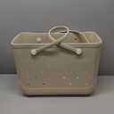 X-Large Waterproof Sandproof Rubber Beach Tote Bag with Zipper Pocket and Phone Kickstand Cup (Grey)