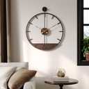 Cuspin Modern 24 Inch Wall Clock, Minimalist Wood and Metal Wall Decor Clock with Walnut Dial, Silent Non Ticking Battery Operated Clock for Living Room, Kitchen, Office, Bedroom